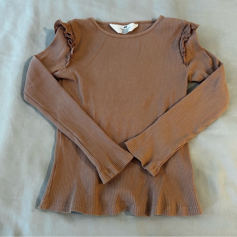 H&M Girls Ruffle Detail Ribbed Long Sleeve Top - Picture 4 of 9